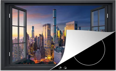 Produktbild von KitchenYeah© Herdabdeckplatte Ansicht - New York - Skyline , 81x52cm, Küche Deko, Glaskeramikkochfeld Herdabdeckung, Abdeckplatte fùr Kochfeld