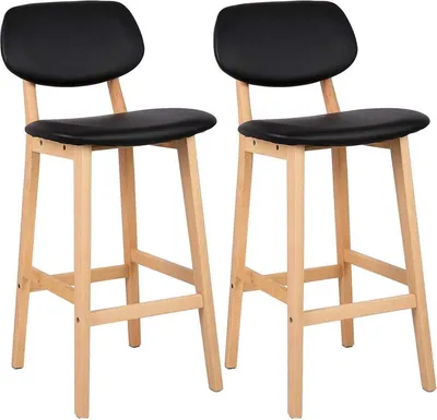 Image de Tabourets de bar – Lot de 2 – Structure en bois – Noir – Ergonomiques – Avec dossier – Hauteur d'assise 65 cm