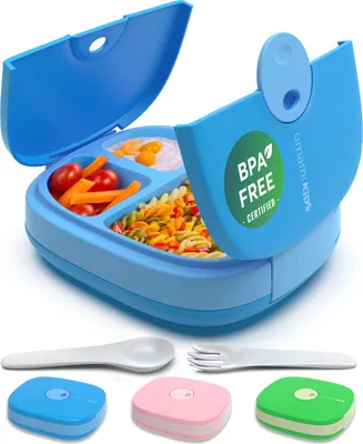 Produktbild von Umami Kids Lunch Box mit Besteck,auslaufsicher,langlebig,Bento-Stil,3 große Fächer,ideale Portionsgrößen für 3 bis 9 Jahre,Kita-Jungen und Mädchen,BPA-frei, mikrowellen- und spülmaschinenfest (blau)