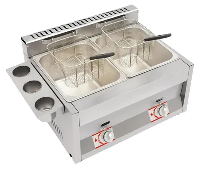 Image de Friteuse électrique pour table - Capacité : 12 litres - Double bac - Acier inoxydable - 2 paniers amovibles avec couvercles - Argenté