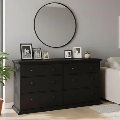 Image de Hibaru - Buffet, 163x52x88h cm Noir, 6 Tiroirs