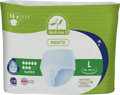 The image shows the packaging of Medi-Inn incontinence pants.