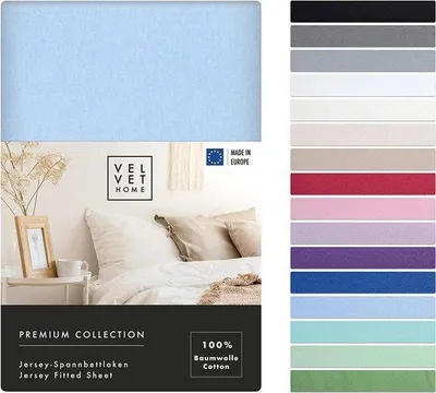Productafbeelding van Famanu spreihoeslaken, 140 x 200 cm - Lichtblauw, jersey, 100% gekamde katoen