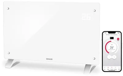 Obrázek produktu pro SENCOR SCF 4240WH Teplovzdušný chytrý skleněný elektrický konvektor, IP24 vhodné pro koupelny, Wi-Fi ovládání přes mobilní aplikaci