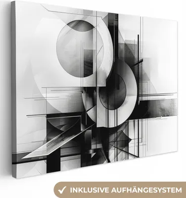 Produktbild von MuchoWow® - Leinwandbilder - Abstrakt - Kunst - Modern - Schwarz und weiß, Wandbild, Wanddeko Bilder Wohnzimmer, 120x90cm