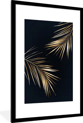 Produktbild von MuchoWow® MuchoWow® Gerahmtes Poster Farne - Pflanzen - Gold 60x90 cm - Poster mit zchwarzem Bilderrahmen - Dekoration - Wandposter Wohnzimmer - Hochwertig