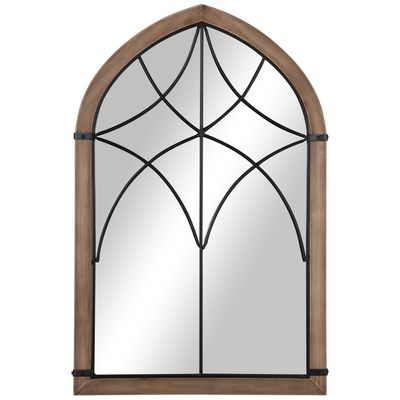 HOMCOM Dekorativer Wandspiegel aus Holz, 93 x 60 cm, Fensterspiegel mit 2 Haken, Vintage-Stil, für Wohnzimmer, Schlafzimmer, Esszimmer, Eingangsbereich, Braun