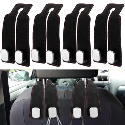 Produktbild von Kopfstützenhaken Autohaken - Doppelhaken - 4 Stück - Schwarz - 360° drehbar - Für Rücksitz und Beifahrersitz