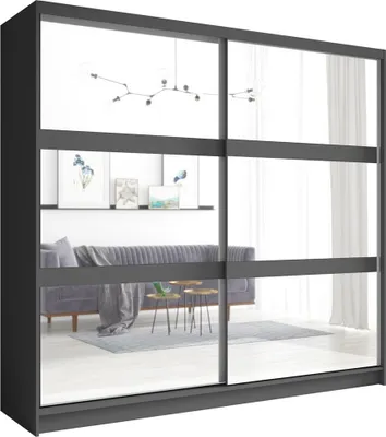 Image de Armoire 2 portes coulissantes avec miroir 230 cm - gris graphite - Collection NOFI