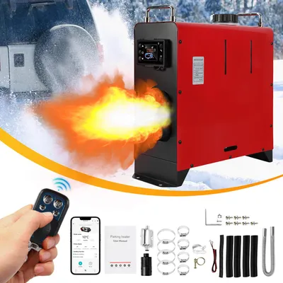 Obrázok produktu pre Izrielar vzduchový naftový ohrievač parkovací ohrievač 12V 8KW, naftový vzduchový parkovací ohrievač s Bluetooth APP, LCD displejom a diaľkovým ovládaním, ohrievač vzduchu pre nákladné vozidlá, lode, obytné vozidlá, karavany, červený