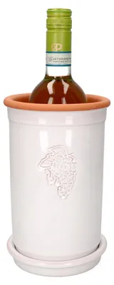 Produktbild von Ton-Weinkühler + Untersetzer weiß lasiert Ø 12,5 cm H 21 cm Flaschen-Kühler Sekt