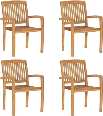 Produktbild von 4 stapelbare Esszimmerstühle aus Teakholz mit Kissen, massive Gartenstühle für Terrasse und Balkon, belastbar bis 110 kg