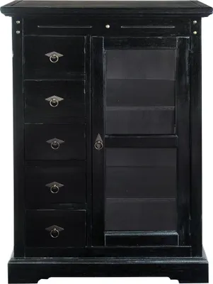 Produktbild von SIT Möbel Brotschrank | 1 Glastür, 5 Schubladen | Akazie massiv | antikfinish | B 86 x T 39x H 122,50 cm | 09801-30 | Serie SAMBA