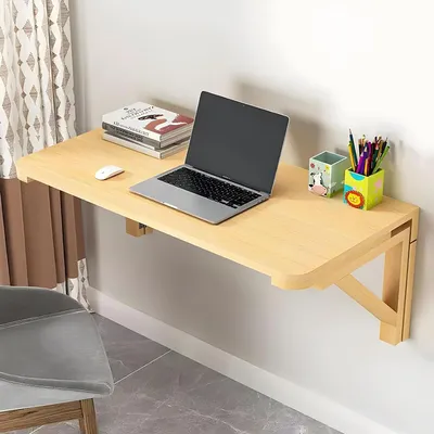 Immagine prodotto di Scrivania pieghevole - Tavolo pieghevole da scrivania - Salvaspazio - Struttura in legno massello - 70x40 cm - Colore legno
