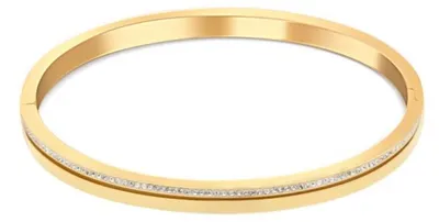 Obrázek produktu pro Šarmantní zlatý náramek se zirkony, model SSSB0057XI8GO - průměr: 6,5 cm