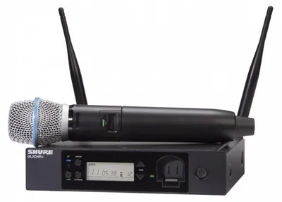 Immagine prodotto di Shure GLXD24R+E/B87A-Z4, microfono palmare, microfono dinamico, RF wireless, 30 m, batteria ricaricabile, ricevitore per montaggio a rack