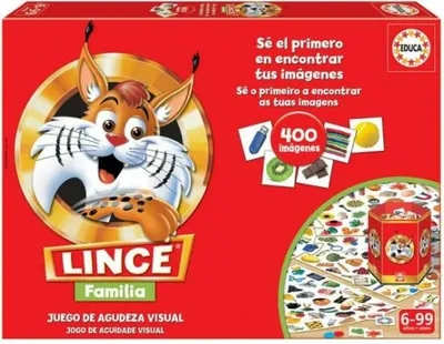 The image shows the front of a board game box for 'Linces Familia'.