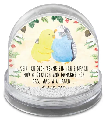 Produktbild von Mr. & Mrs. Panda Schneekugel Weihnachten Wellensittich Liebe - Naturpapier - Geschenk, schnee kugel, Vögel, Verknallt, glitzerkugel, Freundin, glücklich, Weihnachts