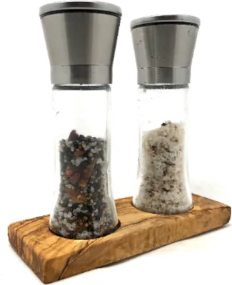Produktbild von Sockel DUO für Salz- und Pfeffermühle Olivenholz Untersetzer Menage Ohne Mühlen!