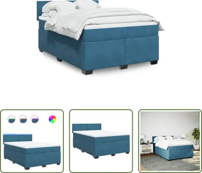 Produktbild von The Living Store Boxspringbett mit Matratze Blau 140x190 cm Samt