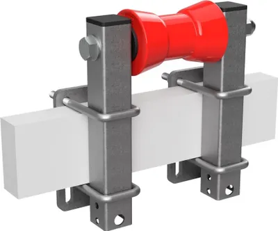 Image de Rouleau de quille en polyuréthane avec supports aide à la mise à l'eau des remorques de bateaux galvanisé SUPROD, B=130, L=250 mm, rouge