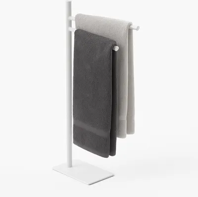 Immagine prodotto di Portasciugamani Relaxdays, A x L x P: 78 x 33,5 x 14 cm, acciaio inossidabile, 2 aste mobili, portasciugamani da appoggio, bianco