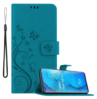 Obrázek produktu pro Kryt Cadorabo pro Oppo FIND X2 NEO v barvě FLORAL BLUE Ochranný kryt v květinovém designu s magnetickým zavíráním, funkcí stojánku a přihrádkami na karty Flipové pouzdro Flower Cover Case Flipové pouzdro na mobilní telefon Pouzdro typu kniha