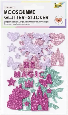 Produktbild von folia Moosgummi Glitter-Sticker "Unicorn" 37 Stück