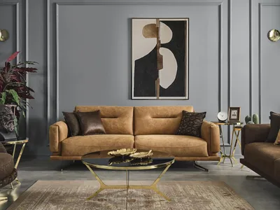 Produktbild von Sofagarnitur Komplette Sofa 431 Sitz Sessel Kunstleder Braun Set 3tlg