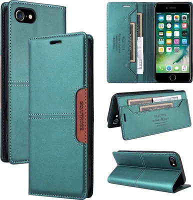 Produktbild von Handyhülle für iPhone 8/7/6s/6/iPhone SE 2022/2020 Hülle, Leder Flip Wallet Kartenfach Stand Schutzhülle Grün