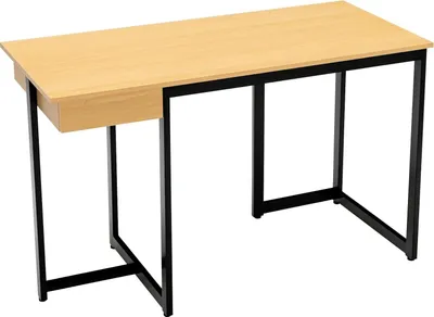 Zdjęcie produktu dla Biurko z szufladą, biurko komputerowe 120×55 cm z metalową ramą i podkładkami pod nogi, biurko biurowe (naturalne)