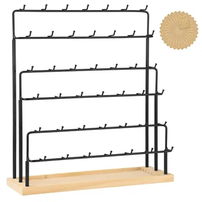 Immagine prodotto di Espositore per gioielli portaorecchini - Portaorecchini a 6 livelli - 42 ganci - Legno - Nero