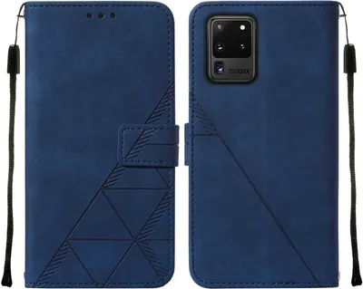 Produktbild von Galaxy S20 Ultra Hülle, Schlank Prägung Flip Leder Kartenfächer Schutzhülle mit Ständer für Samsung Galaxy S20 Ultra Blau