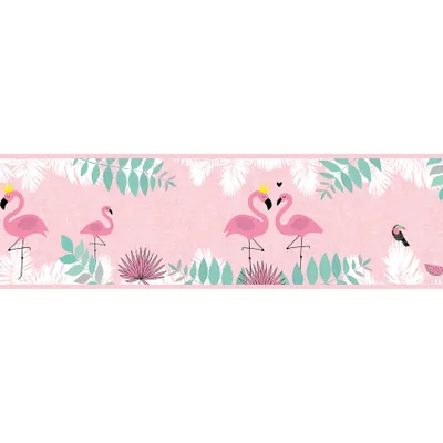 Produktbild von Lovely Kids selbstklebende Kinderzimmer Bordüre Flamingo Love rosa grün weiß 5,00 m x 0,155 m