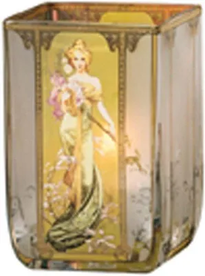 Productafbeelding van Famanu theelichthouder met gouden decoratie - Windlicht 'Lente 1900', 10 cm
