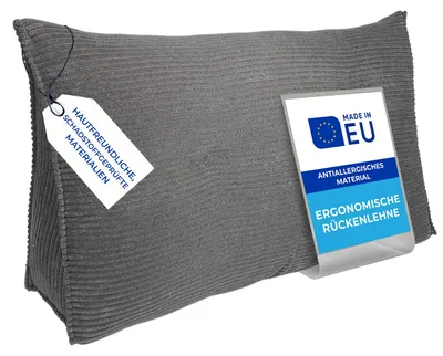 Produktbild von Pillows24 - Rückenkissen für Bett & Sofa mit abnehmbarem, waschbarem Bezug - 120cm breit | Großes Lesekissen - Keilkissen, Cord-Dunkelgrau