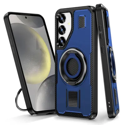 Produktbild von Für Samsung Galaxy S25 5G Carbonfaser Ringhalter Hybrid TPU Hülle Cover Blau