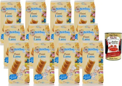 Produktbild von Flauti Latte gefüllte Milch-Brioche, weiche italienische Snacks einzeln verpackt, 12 x 280 g (insg. 96 Stück) Familienvorrat für Frühstück & Pause + Italian Gourmet polpa