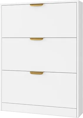 Imagen del producto de Armario para zapatos con 3 puertas, color blanco, dimensiones 80x24x107 cm