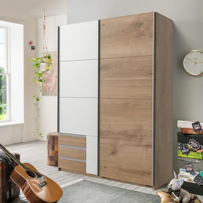 Produktbild von Schwebetürenschrank Schiebetürenschrank Schrank Schlafzimmer Schrank "Eugenio I" Plankeneiche/Weiß