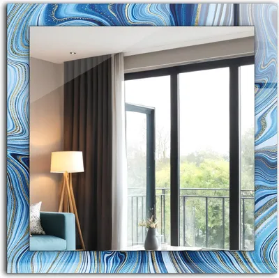 Produktbild von Bedruckter Spiegel - Wandspiegel - Dekorativer - Modern - 60x60 cm - Abstraktes Blaues Muster