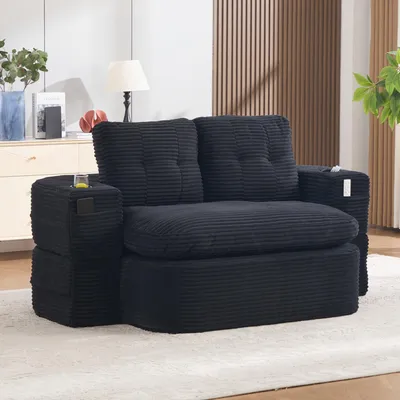 Produktbild von okwish 2-in-1- Sofastuhl mit Liegefunktion, Klappsofa mit Getränkehalter und Seitentasche,Cord, Schlafsofa in Schwarz