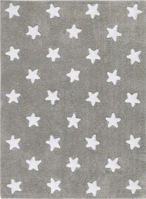 Produktbild von Graue Sterne Weißer Baumwollteppich 120x160cm