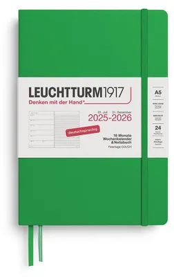 Image de LEUCHTTURM1917, agenda hebdomadaire et carnet de notes format moyen (A5) pour l'année 2026, couvrant 18 mois à partir du 07.