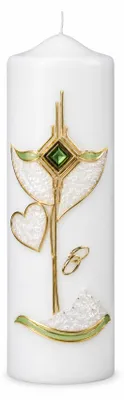 Produktbild von Hochzeitskerze Stumpenkerze mit Herz & Eheringen mit Namen & Datum, KI-generiertes Bild