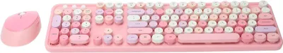 Productafbeelding van Toetsenbord Muis Set - Draadloze Combo - Kantoor Werk - Schrijfmachine Stijl - 104 Toetsen - Roze Thema