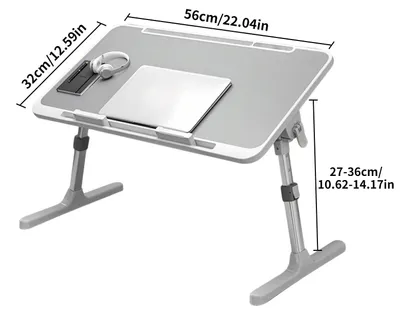 Produktbild von Klapptisch Laptop - Verstellbarer Betttisch - Faltbarer Laptopständer für Sofa und Bett - Rechteckige Holzplatte - Hellgrau