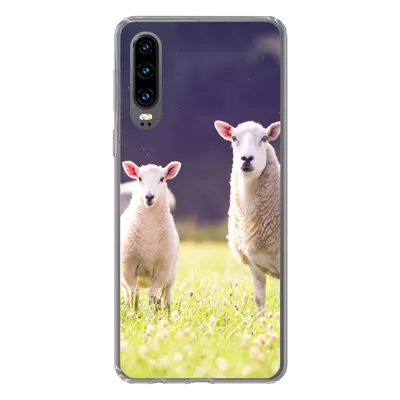 Produktbild von MuchoWow® Handyhülle Schutzhülle Hülle für Huawei P30 Schaf - Lamm - Blumen Silikon Softcase Handy Hülle - Kartenbesitzer