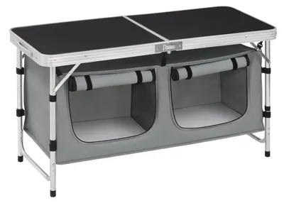 Image de Table pliante pour camping avec sac de rangement | Noir et gris | 47 x 120 x 62-69,5 cm