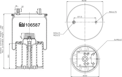 Produktbild von FEBI BILSTEIN Luftfederbalg 106587 für VOLVO F 10 240mm 600mm 258mm 202mm